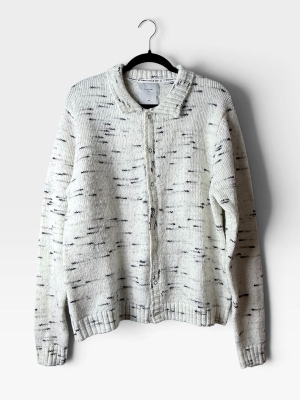 Percival Knitwear Collared Cream Men's Cardigan Size Medium (Y)